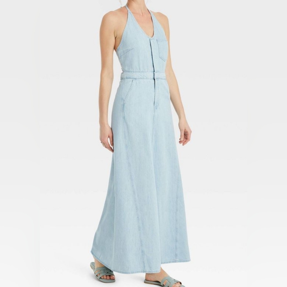 Universal Thread Women's Halter Summer Denim Maxi Dress NWOT SZ. 2